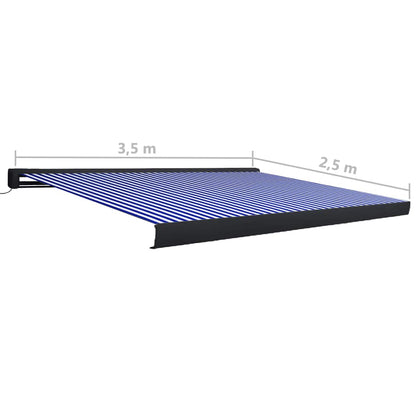 Toldo motorizado com caixa 350x250 cm azul e branco