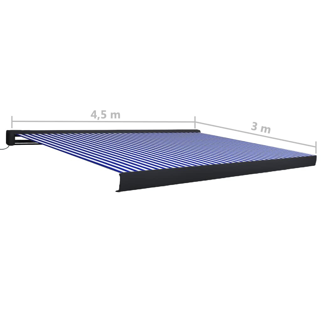 Toldo motorizado com caixa 450x300 cm azul e branco