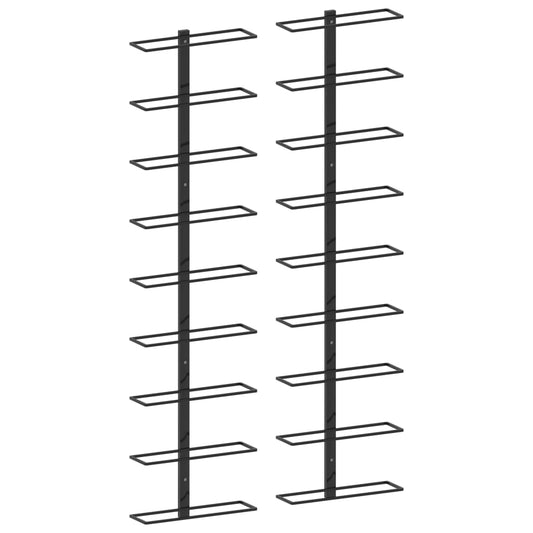 Garrafeiras de parede para 18 garrafas 2 pcs ferro preto