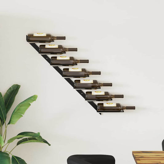 Garrafeira de parede para 7 garrafas metal preto