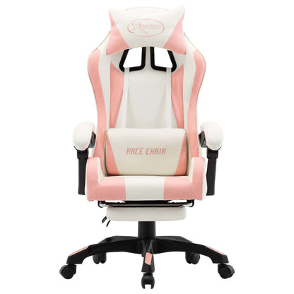 Cadeira estilo corrida c/ apoio pés couro artif. rosa/branco