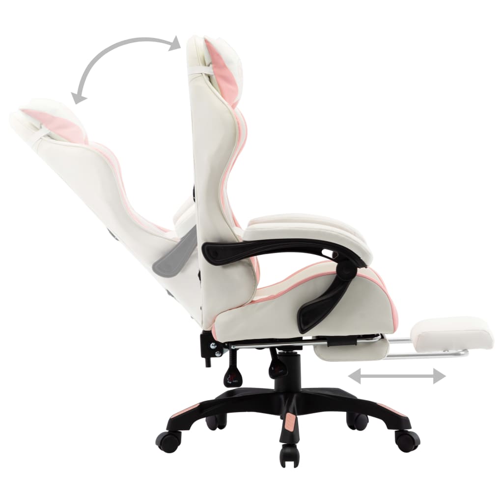 Cadeira estilo corrida c/ apoio pés couro artif. rosa/branco