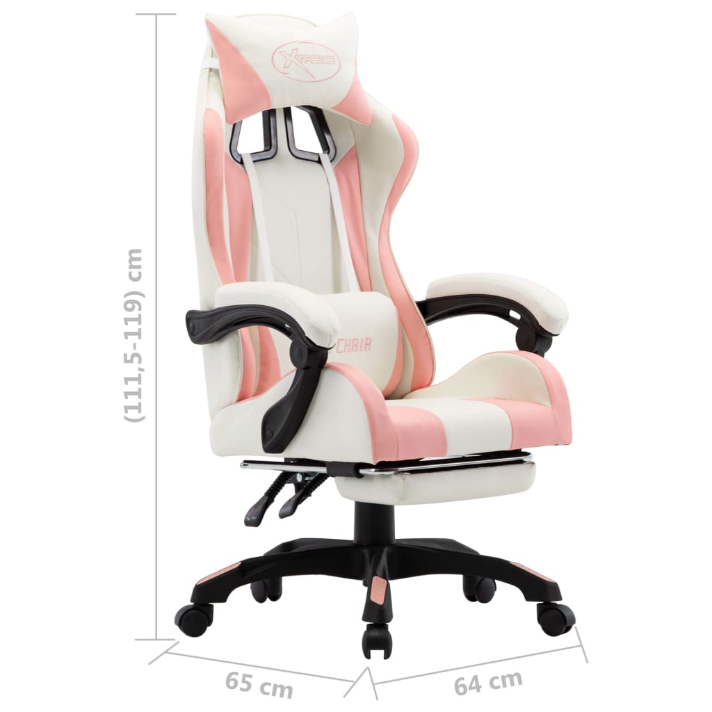Cadeira estilo corrida c/ apoio pés couro artif. rosa/branco
