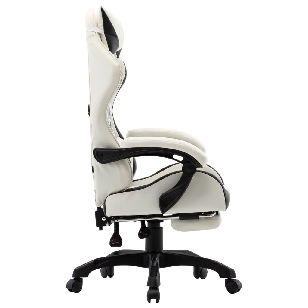 Cadeira estilo corrida c/ apoio pés couro artif. preto/branco