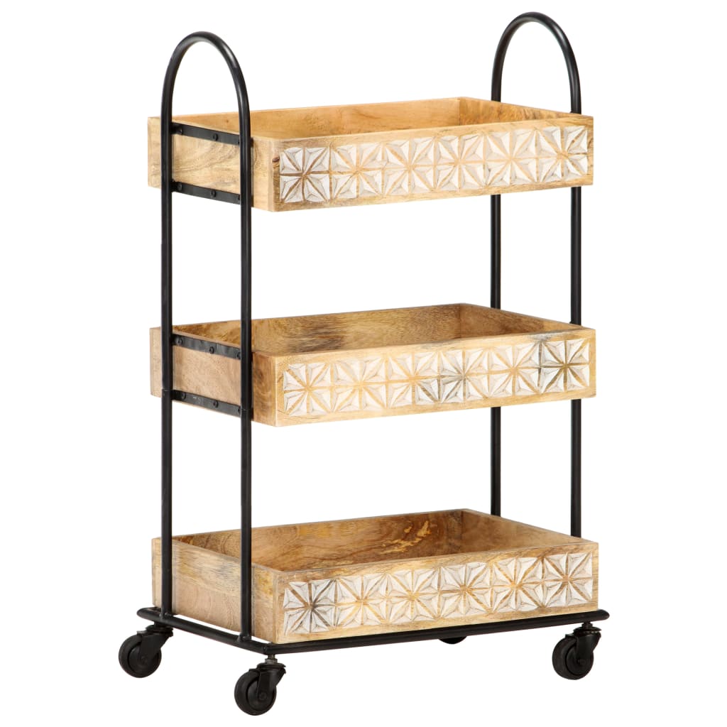 Carrinho de cozinha 3 prateleiras 46x30x76 cm mangueira maciça