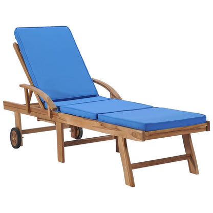 Espreguiçadeiras c/ almofadões 2 pcs madeira teca maciça azul