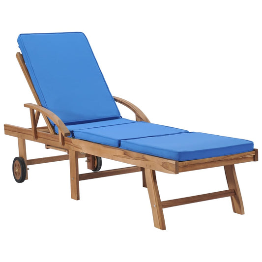 Espreguiçadeiras c/ almofadões 2 pcs madeira teca maciça azul