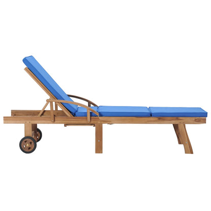 Espreguiçadeiras c/ almofadões 2 pcs madeira teca maciça azul