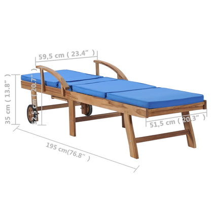 Espreguiçadeiras c/ almofadões 2 pcs madeira teca maciça azul