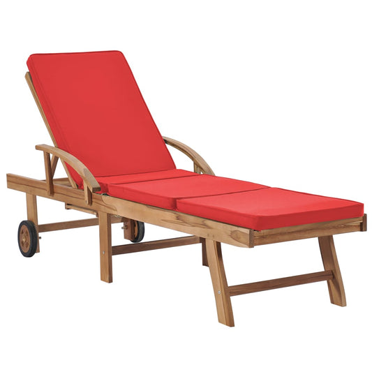 Espreguiçadeiras c/ almofadões 2 pcs teca maciça vermelho