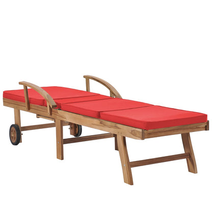 Espreguiçadeiras c/ almofadões 2 pcs teca maciça vermelho