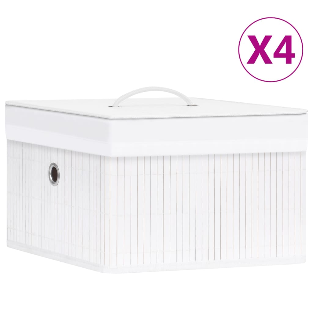 Caixas de arrumação 4 pcs bambu branco