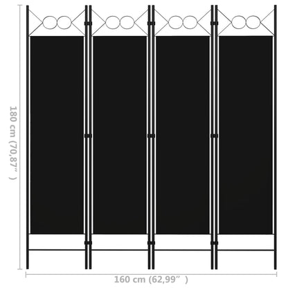 Divisória de quarto com 4 painéis 160x180 cm preto