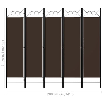 Divisória de quarto com 5 painéis 200x180 cm castanho