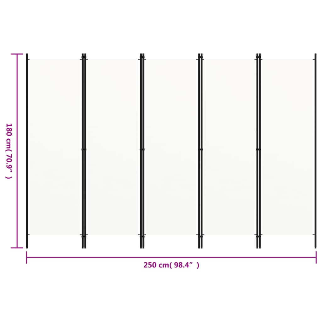 Divisória de quarto com 5 painéis 250x180 cm branco