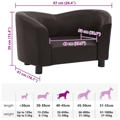 Sofá para cães 67x41x39 cm couro artificial castanho