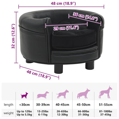 Sofá para cães 48x48x32 cm pelúcia e couro artificial preto