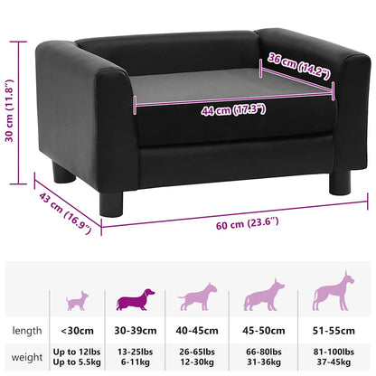 Sofá para cães 60x43x30 cm pelúcia e couro artificial preto