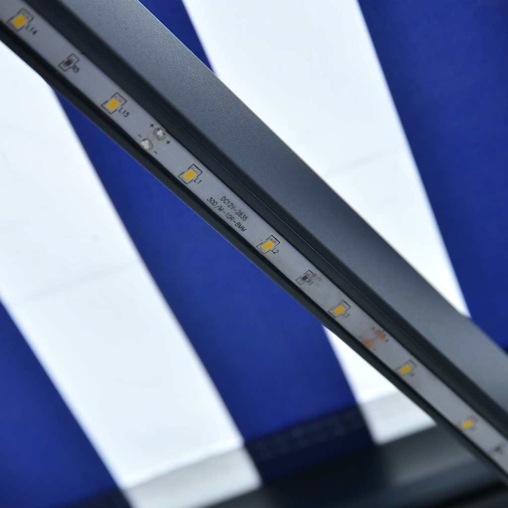Toldo retrátil manual com LED 300x250 cm azul e branco