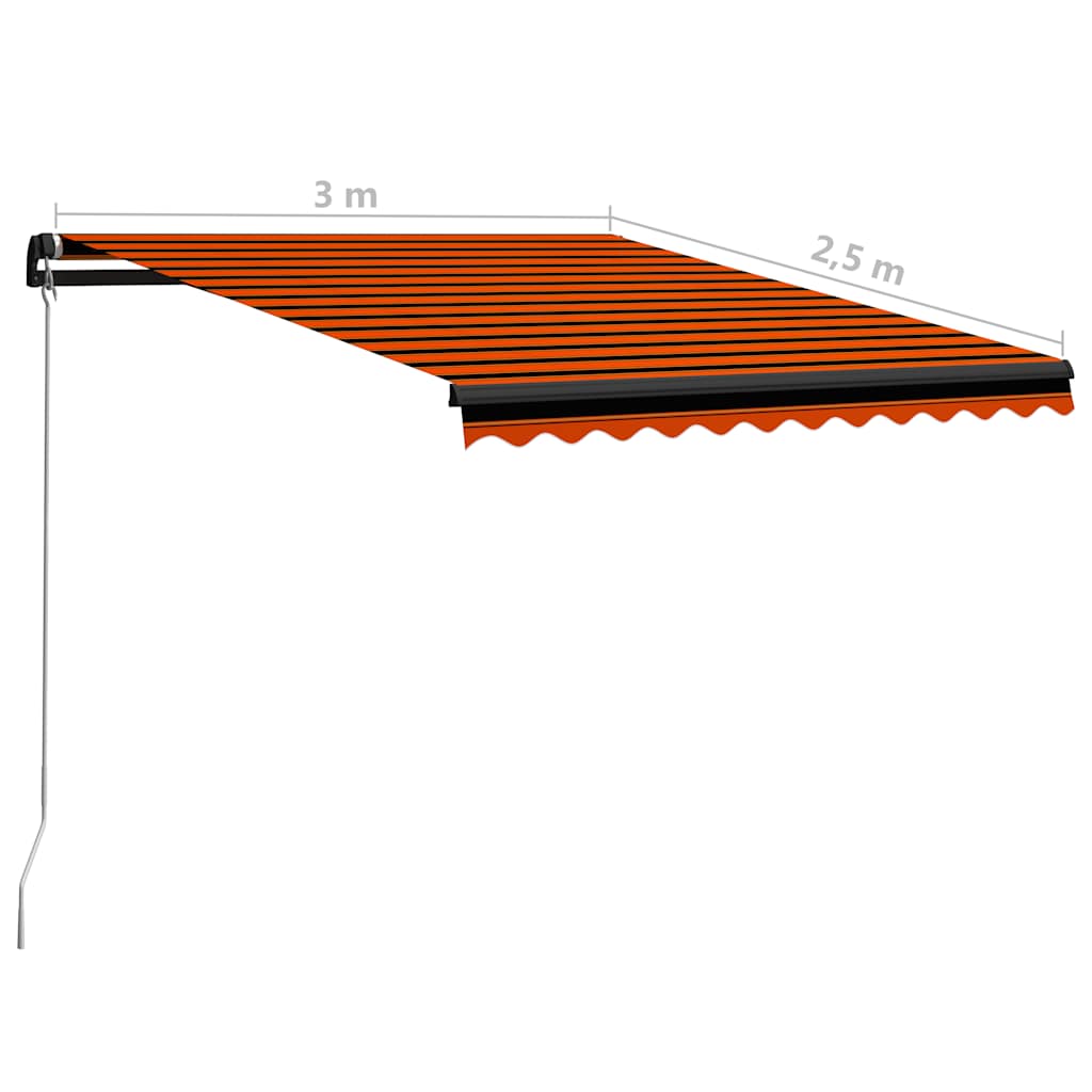 Toldo retrátil manual com LED 300x250 cm laranja e castanho