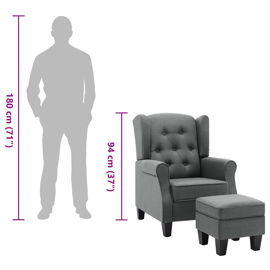 Poltrona com apoio de pés tecido cinzento-claro