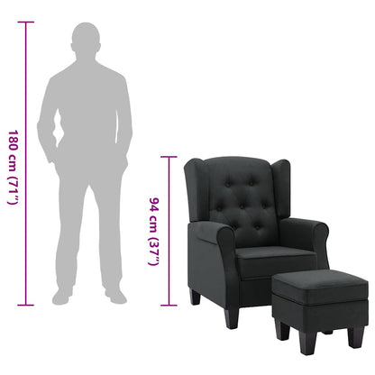 Poltrona com apoio de pés tecido cinzento-escuro