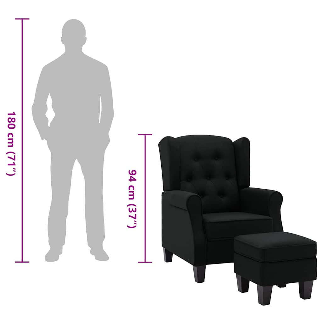 Poltrona com apoio de pés tecido preto