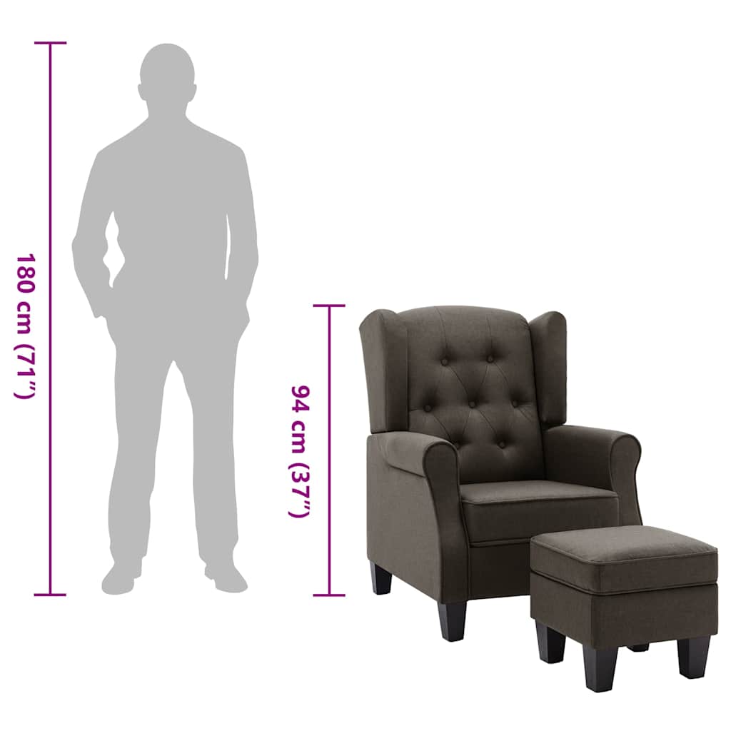 Poltrona com apoio de pés tecido cinzento-acastanhado