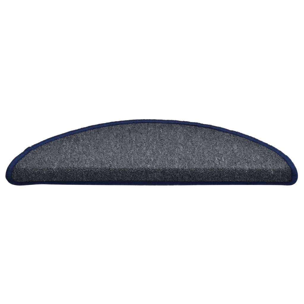 Tapetes de escada 15 peças 56x17x3 cm cinza escuro e azul semicircular