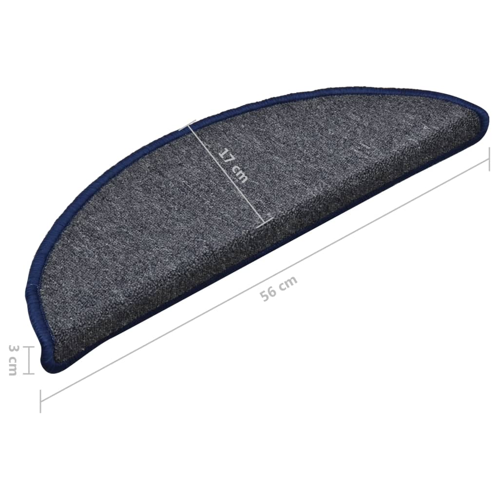 Tapetes de escada 15 peças 56x17x3 cm cinza escuro e azul semicircular