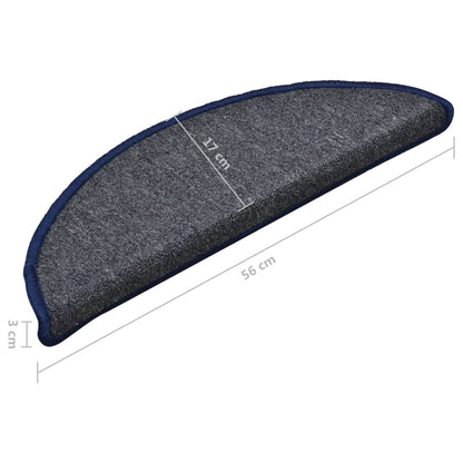 Tapetes de escada 15 peças 56x17x3 cm cinza escuro e azul semicircular