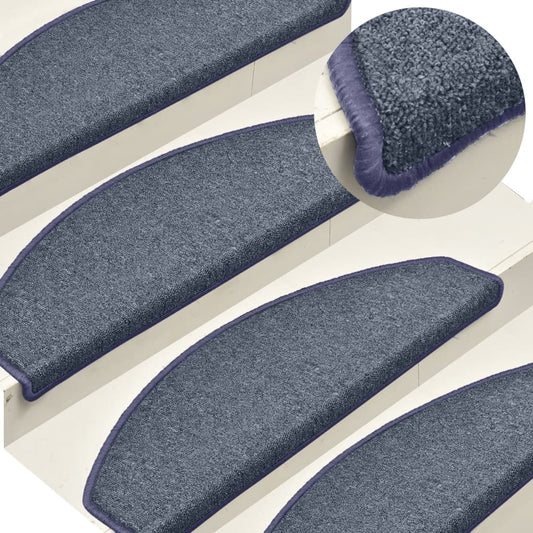 Tapetes de escada 15 peças 65x24x4 cm cinza escuro e azul semicircular grande