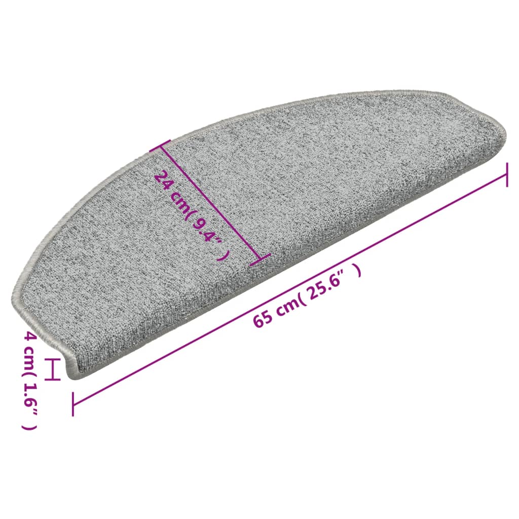 Tapetes de escada 15 peças 65x24x4 cm cinza claro semicircular grande