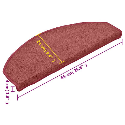 Tapetes de escada 15 peças 65x24x4 cm Bordeaux meio redondo grande