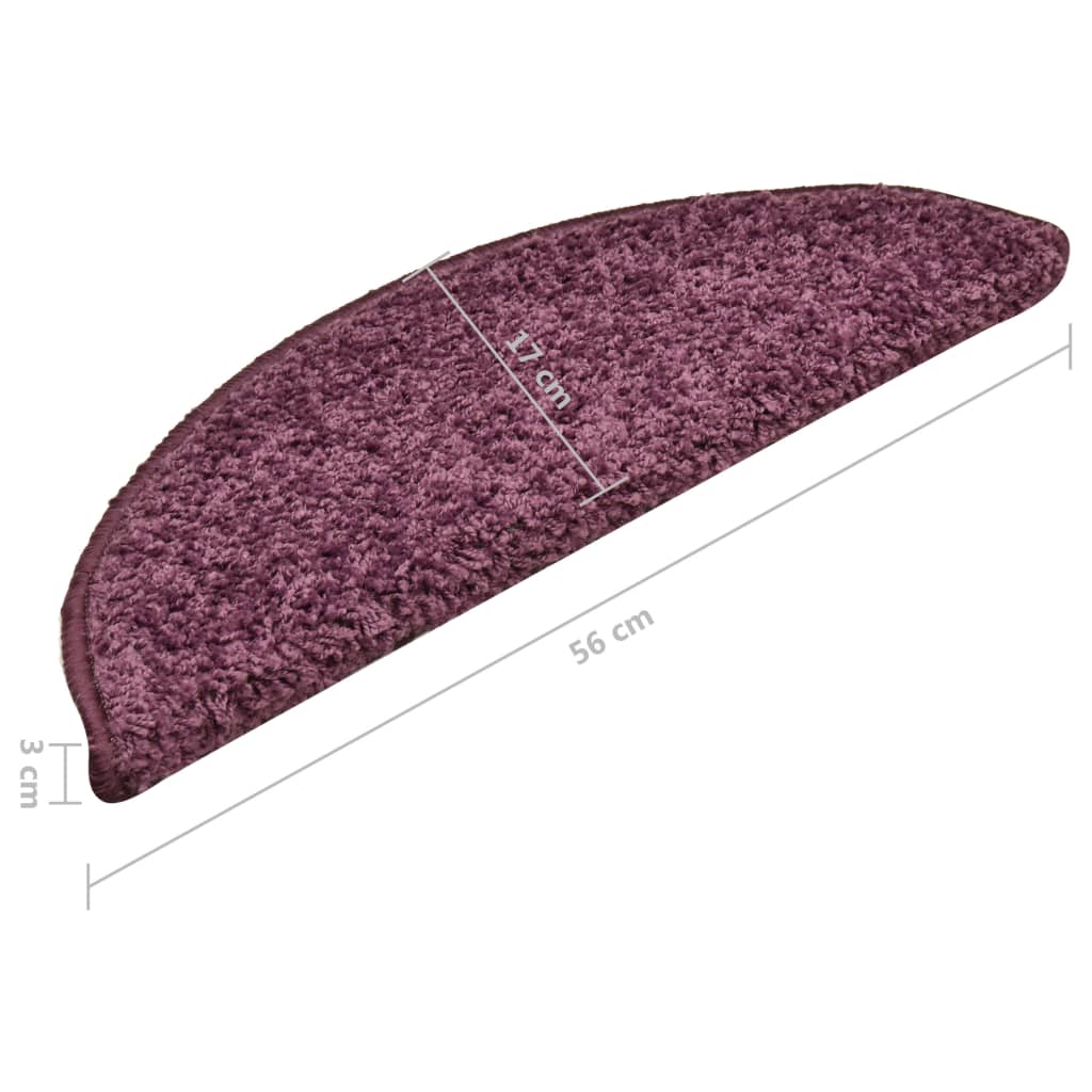 Tapetes de escada 15 peças 56x17x3 cm roxo escuro semicircular