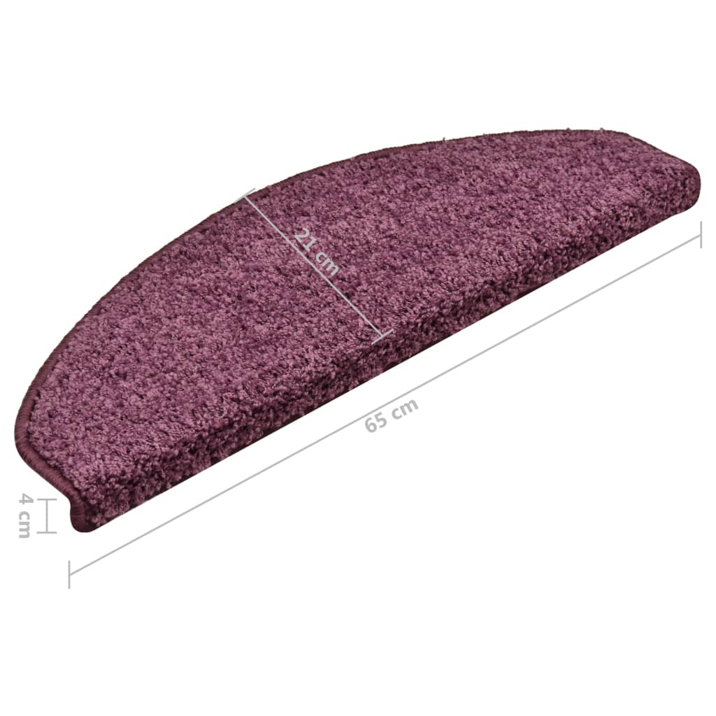Tapetes de escada 15 peças 65x21x4 cm roxo escuro meio redondo grande