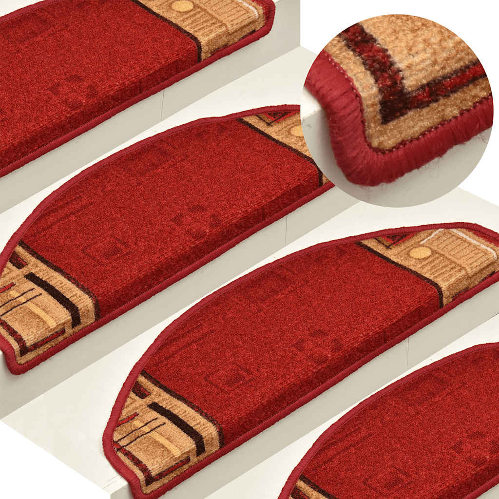 Tapetes de escada adesivos 15 pcs 65x21x4 cm vermelho