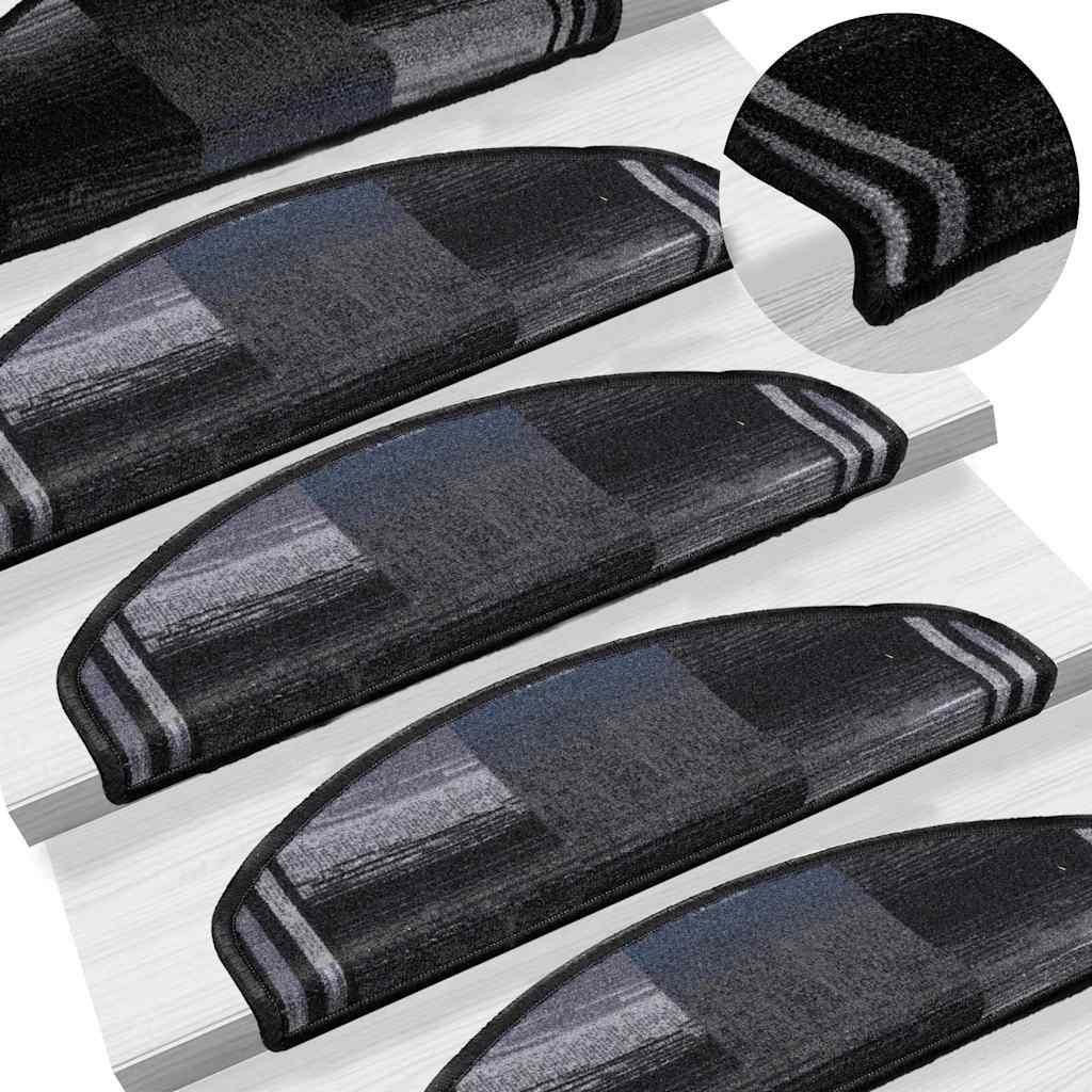 Tapetes de escada adesivos 15 pcs 65x21x4 cm preto e cinzento