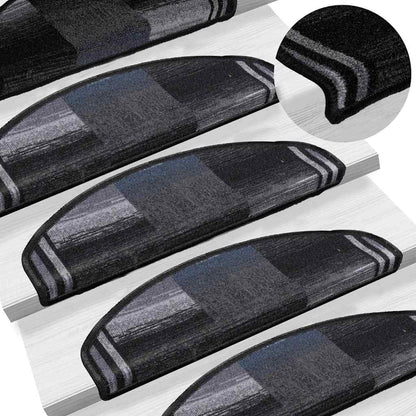 Tapetes de escada adesivos 15 pcs 65x21x4 cm preto e cinzento