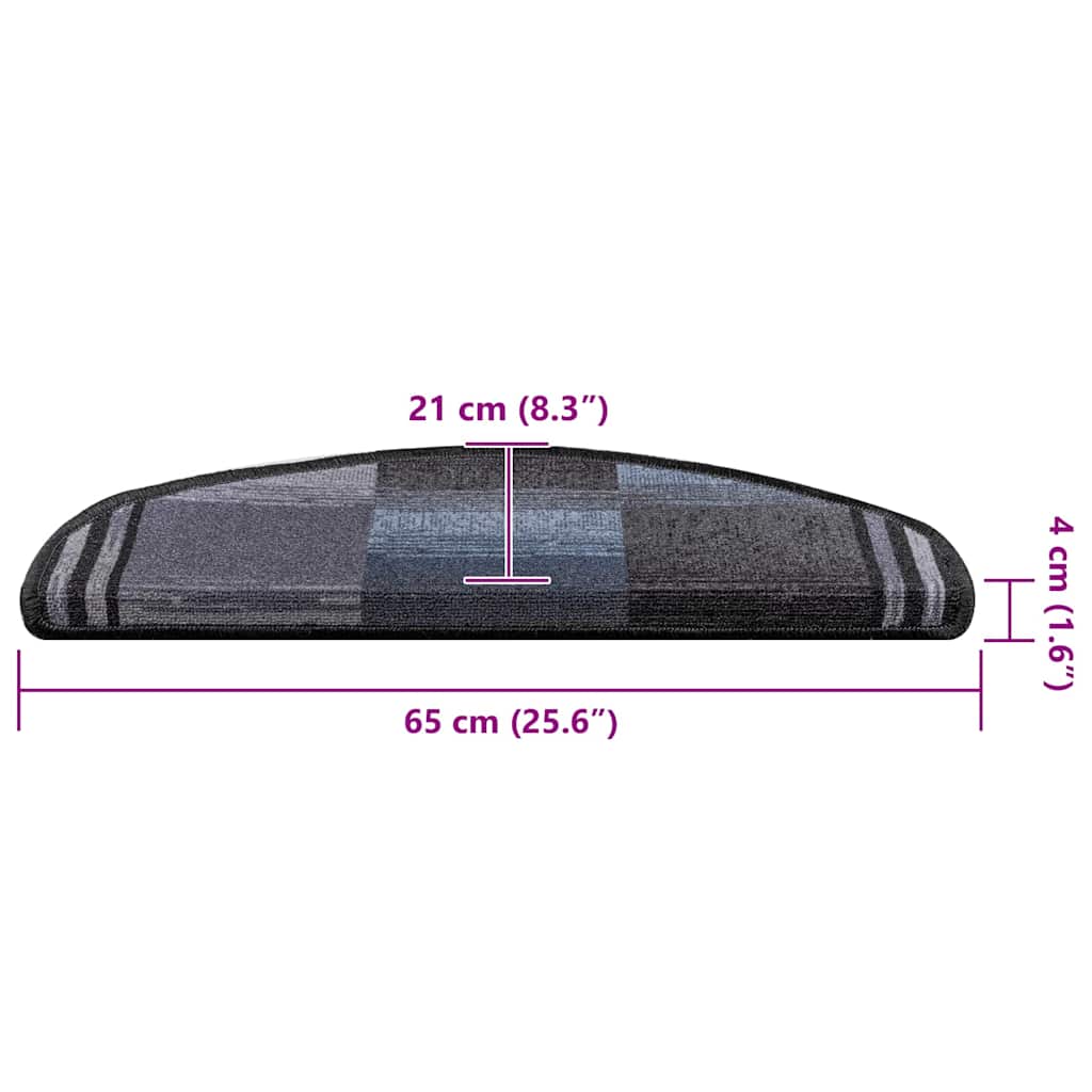 Tapetes de escada adesivos 15 pcs 65x21x4 cm preto e cinzento