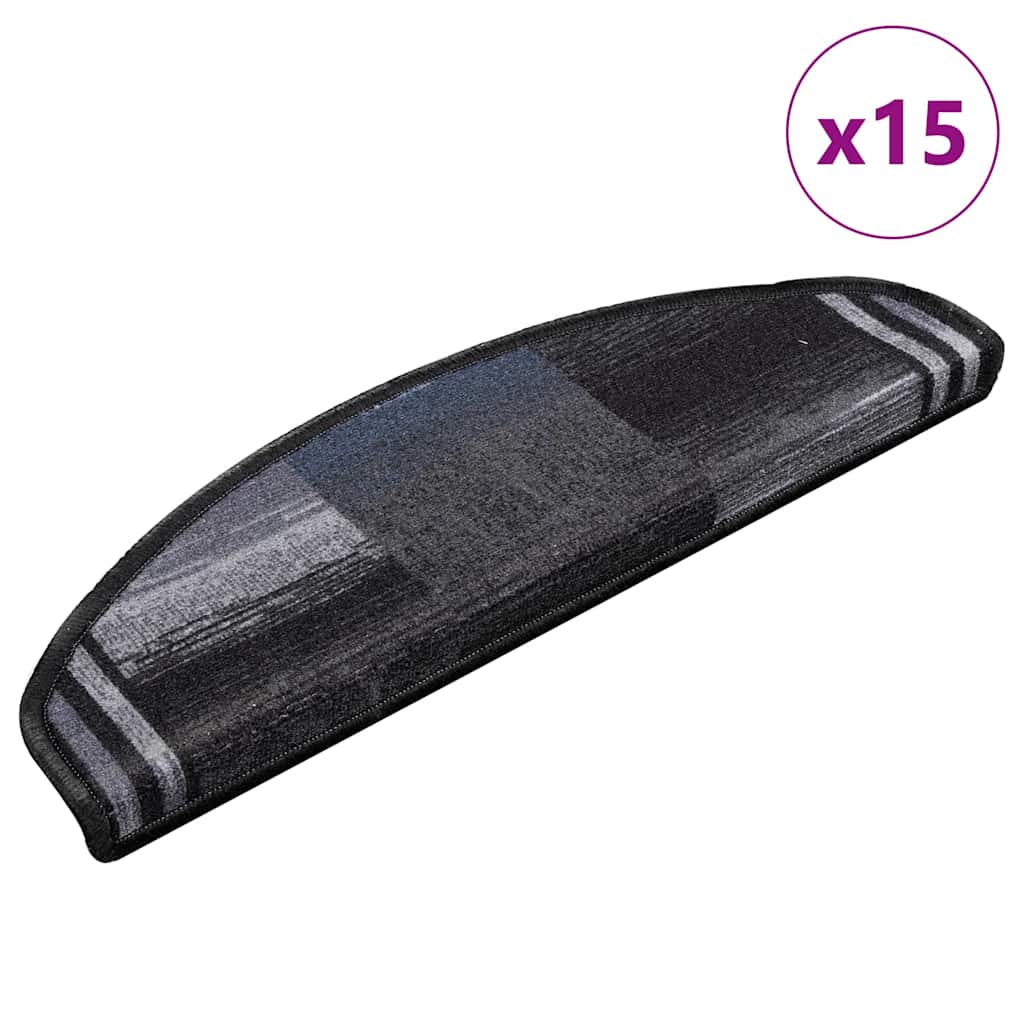 Tapetes de escada adesivos 15 pcs 65x21x4 cm preto e cinzento