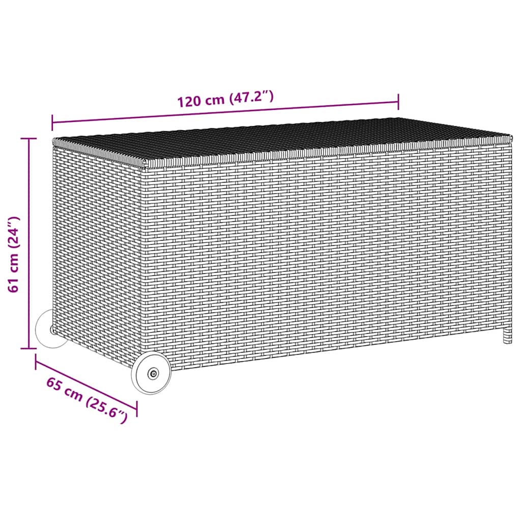 Caixa de arrumação p/ jardim 120x65x61 cm vime PE cinza-claro