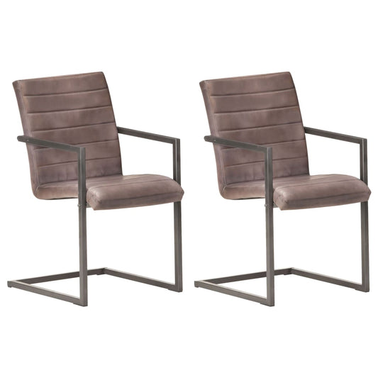 Cadeiras de jantar cantilever 2 pcs couro genuíno castanho