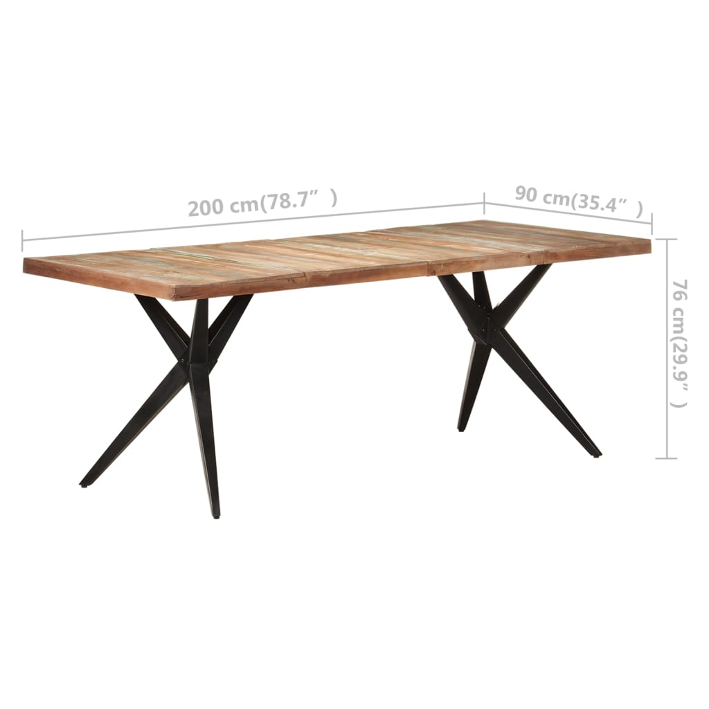 Mesa de jantar 200x90x76 cm madeira recuperada maciça