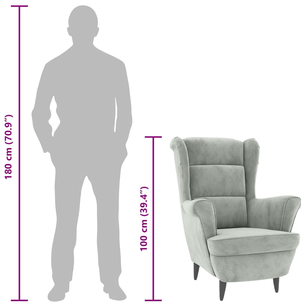 Poltrona em veludo cinzento-claro