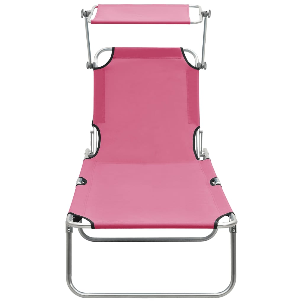 Espreguiçadeira dobrável com toldo aço rosa magento