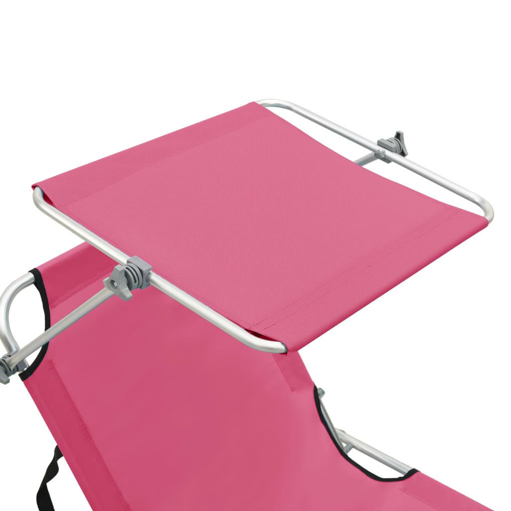 Espreguiçadeira dobrável com toldo aço rosa magento