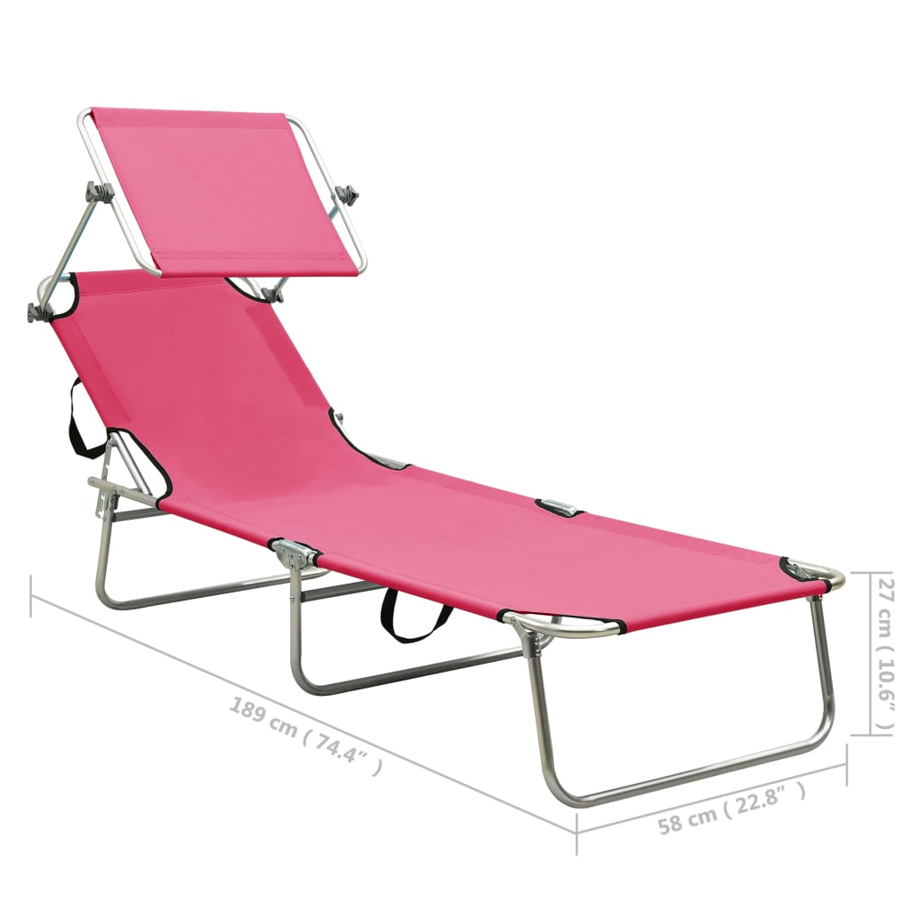 Espreguiçadeira dobrável com toldo aço rosa magento