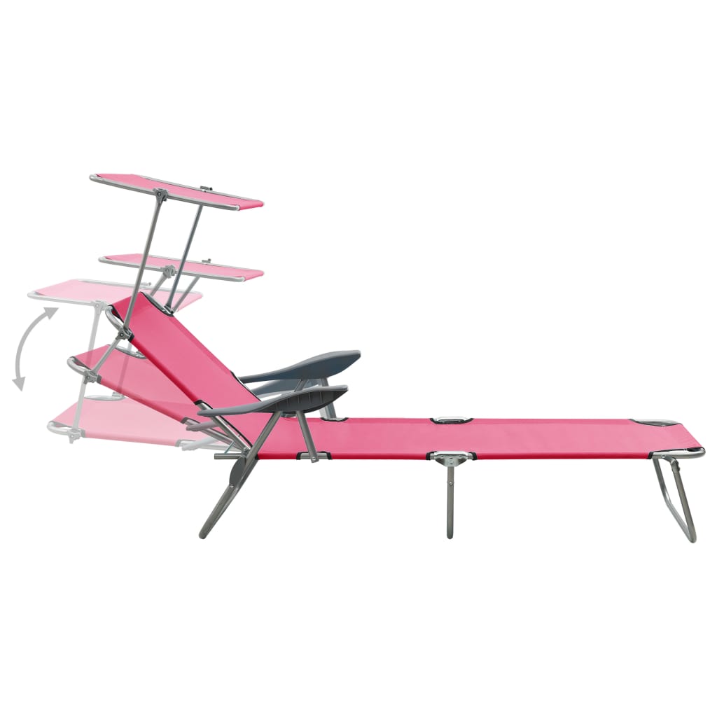 Espreguiçadeira com toldo aço rosa