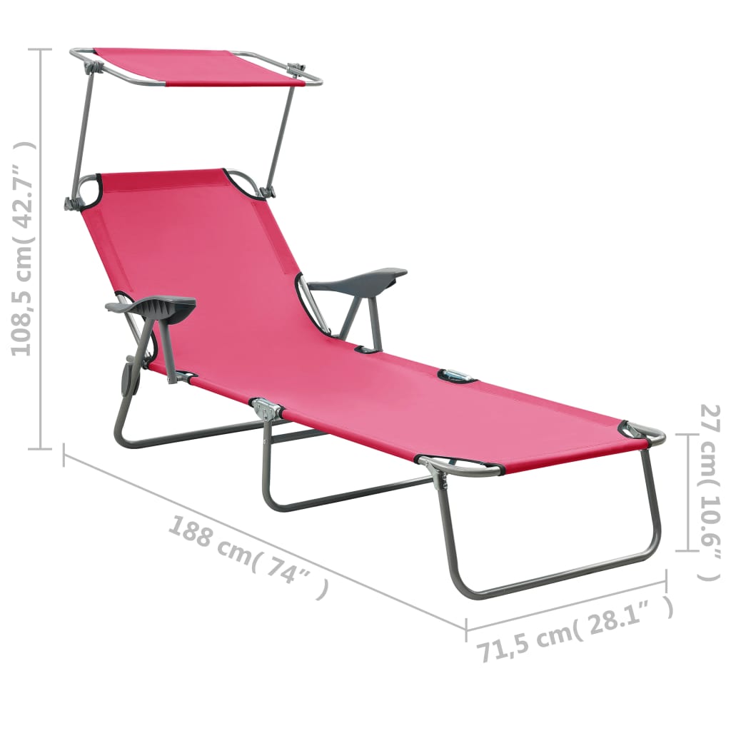 Espreguiçadeira com toldo aço rosa